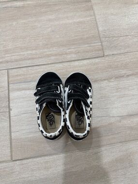 Vans Kids Black & White Checkerboard Velcro Sneakers